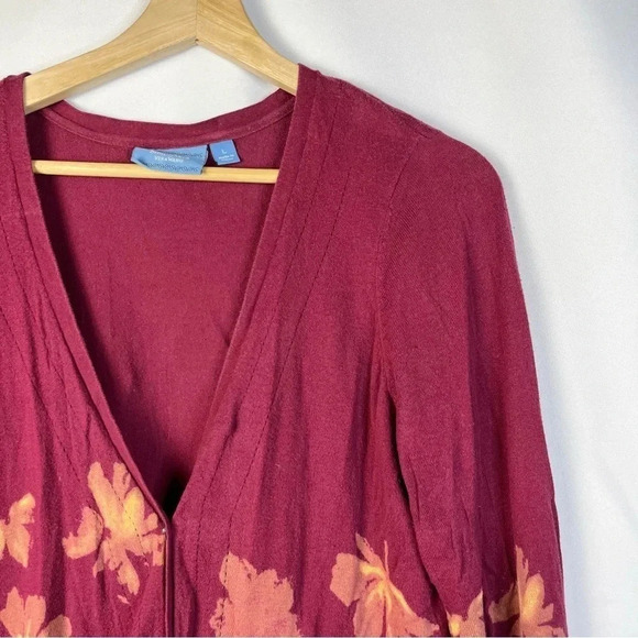 Simply Vera Vera Wang Red & Yellow Floral V-Neck Cardigan Sweater L - Picture 3 of 5